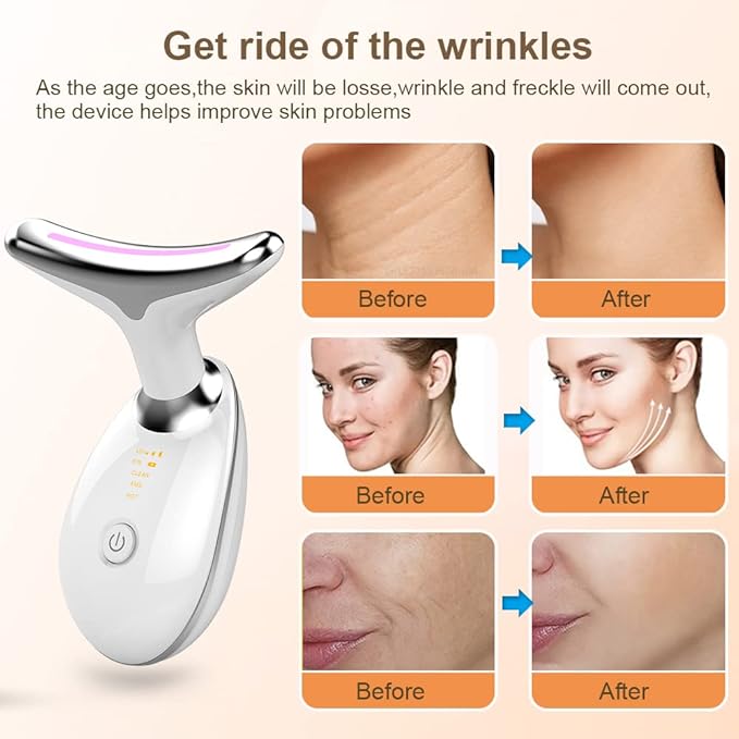 Neck & Face Lifting Massager EMS Skin Tightening Device | 3 Color LED Photon Therapy | Wrinkle Remover Beauty Tool ES-1081