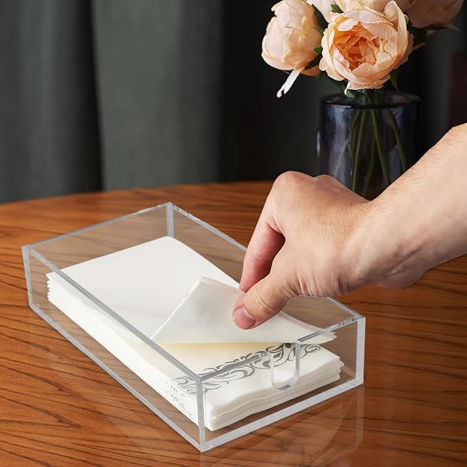 Clear Acrylic Guest Towel & Napkin Holder – Modern Paper Towel Tray for Bathroom, Kitchen & Dining