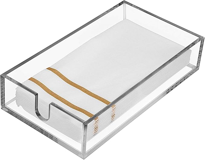 Clear Acrylic Guest Towel & Napkin Holder – Modern Paper Towel Tray for Bathroom, Kitchen & Dining