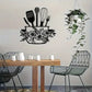 Black Floral & Kitchen Utensil Design - Home Wall Decor