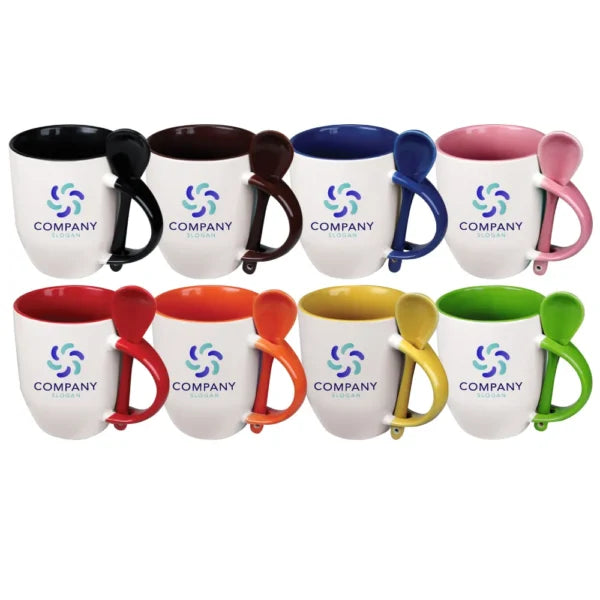 Two-Tone Ceramic Mug with Spoon – 11 oz Coffee & Tea Cup