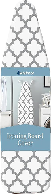 Whitmor Deluxe Ironing Board Cover and Pad – Medallion Grey | 100% Cotton, Scorch Resistant, Thick Padding | Easy Fit with Drawstring Closure (Board Not Included)