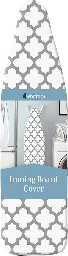 Whitmor Deluxe Ironing Board Cover and Pad – Medallion Grey | 100% Cotton, Scorch Resistant, Thick Padding | Easy Fit with Drawstring Closure (Board Not Included)