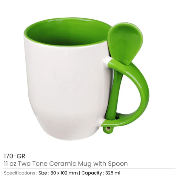 Two-Tone Ceramic Mug with Spoon – 11 oz Coffee & Tea Cup