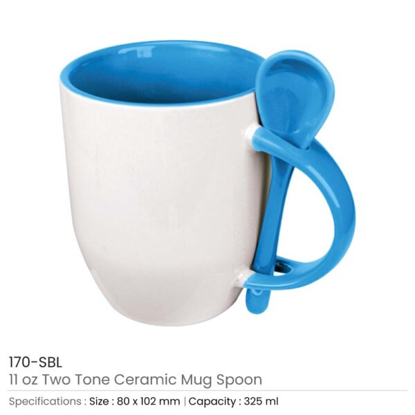 Two-Tone Ceramic Mug with Spoon – 11 oz Coffee & Tea Cup