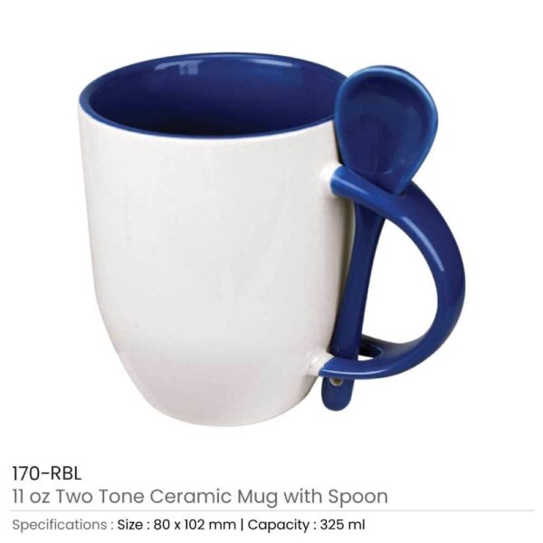 Two-Tone Ceramic Mug with Spoon – 11 oz Coffee & Tea Cup