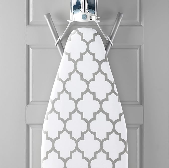 Whitmor Deluxe Ironing Board Cover and Pad – Medallion Grey | 100% Cotton, Scorch Resistant, Thick Padding | Easy Fit with Drawstring Closure (Board Not Included)