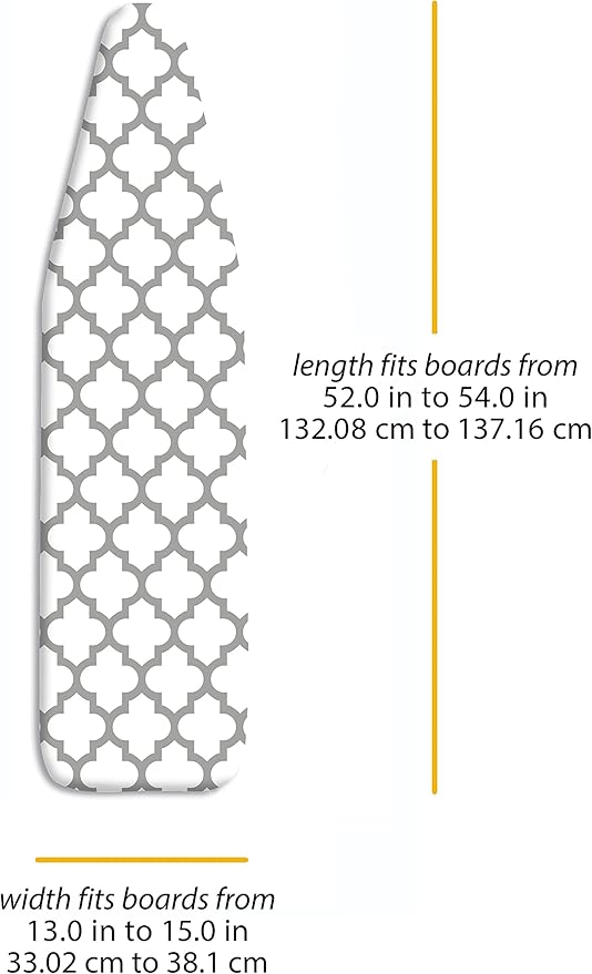 Whitmor Deluxe Ironing Board Cover and Pad – Medallion Grey | 100% Cotton, Scorch Resistant, Thick Padding | Easy Fit with Drawstring Closure (Board Not Included)