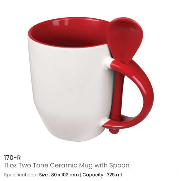 Two-Tone Ceramic Mug with Spoon – 11 oz Coffee & Tea Cup