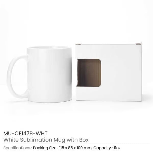White Sublimation Ceramic Mug with Gift Box – 11 oz Blank Coffee Cup for Printing