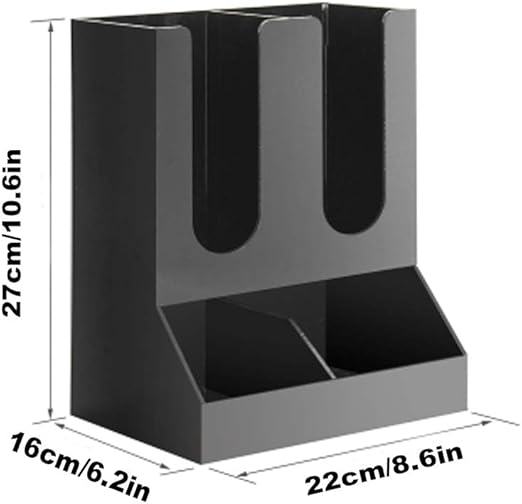 Black Paper Cup & Coffee Station Organizer – 4 Compartment Upright Dispenser for Home, Office & Restaurants