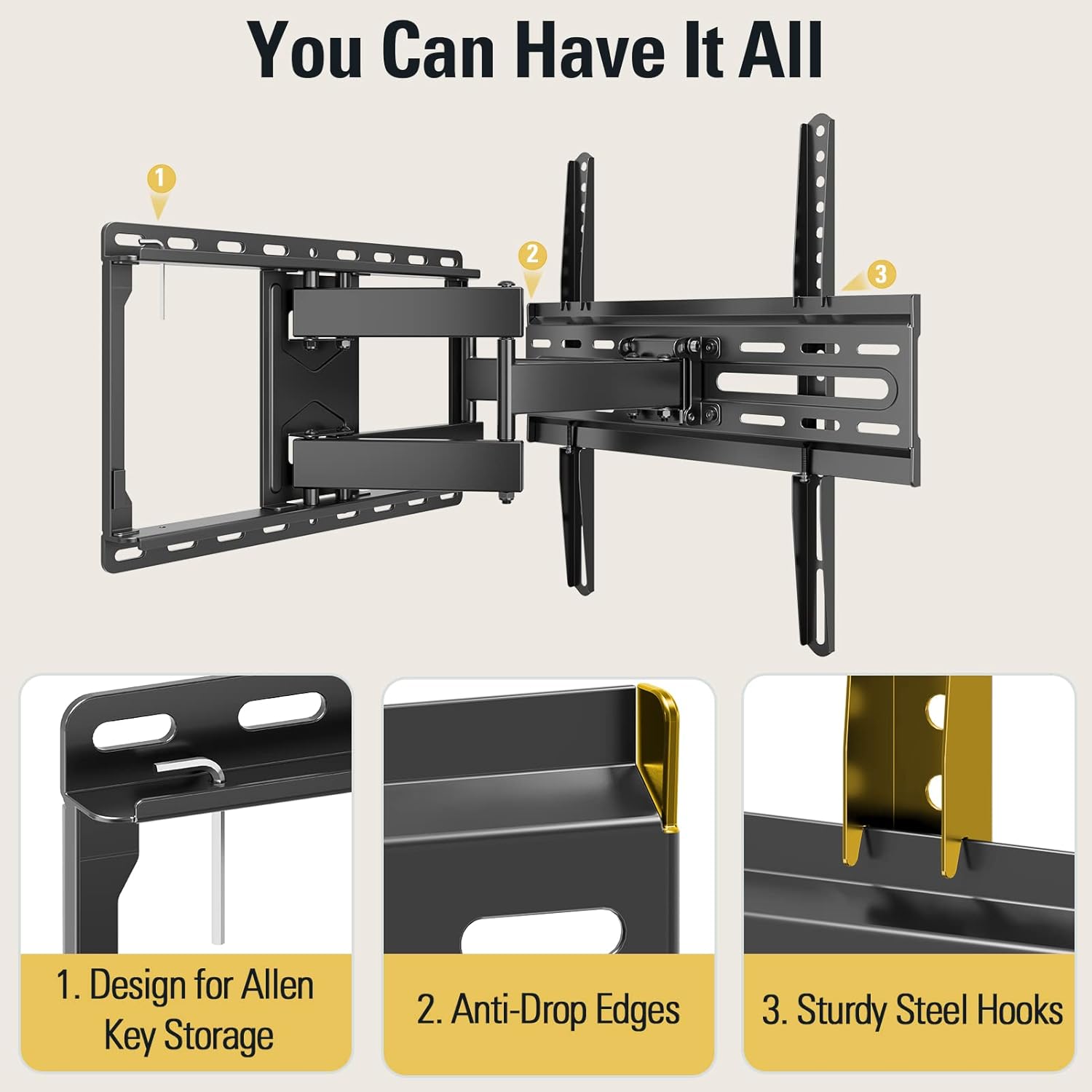 Full Motion TV Wall Mount for 32–65 Inch TVs | Swivel, Tilt & Extend Dual Arm TV Bracket | Heavy Duty Articulating Wall Mount for LED, LCD, 4K & Smart TVs
