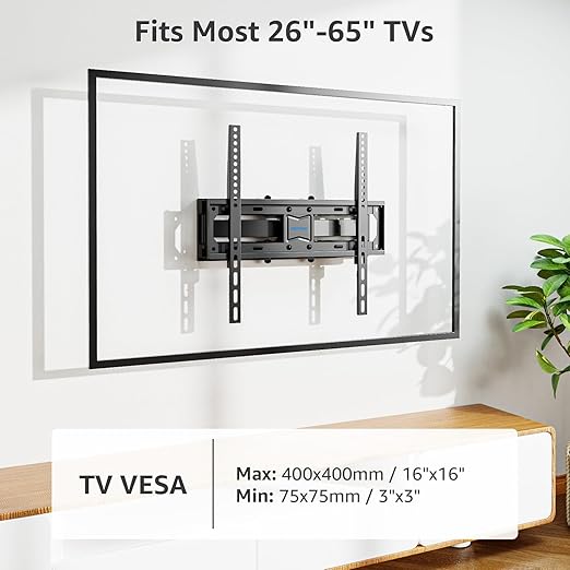 TV Wall Mounts | Full Motion TV Wall Mount for 26–55 Inch TVs | Dual Swivel Articulating Arms | Heavy Duty Bracket for Flat & Curved Screens up to 88 lbs