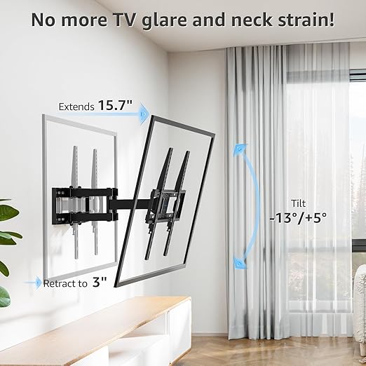 TV Wall Mounts | Full Motion TV Wall Mount for 26–55 Inch TVs | Dual Swivel Articulating Arms | Heavy Duty Bracket for Flat & Curved Screens up to 88 lbs