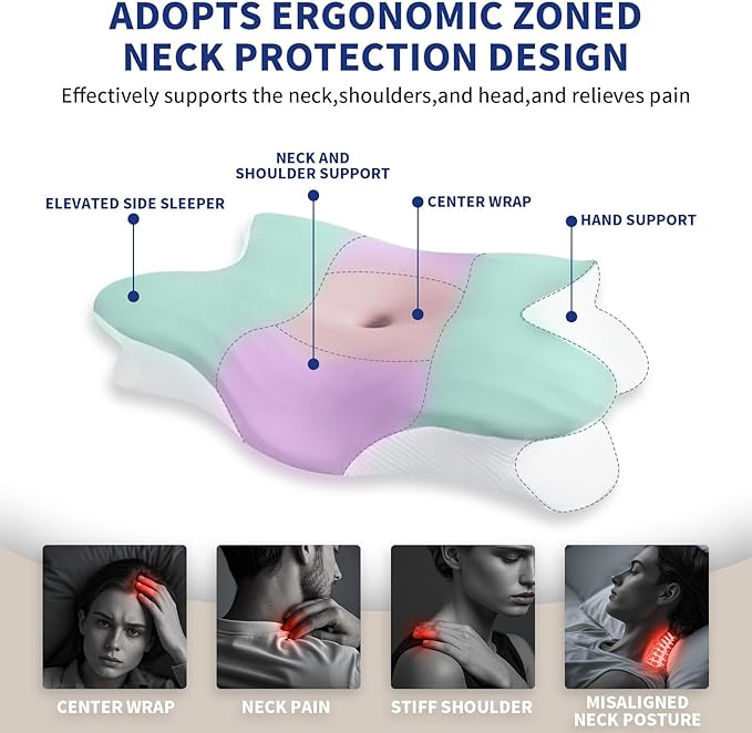 Cervical Memory Foam Pillow – Contoured Neck Support with Adjustable Height | Cooling Tencel Cover for Side, Back & Stomach Sleepers