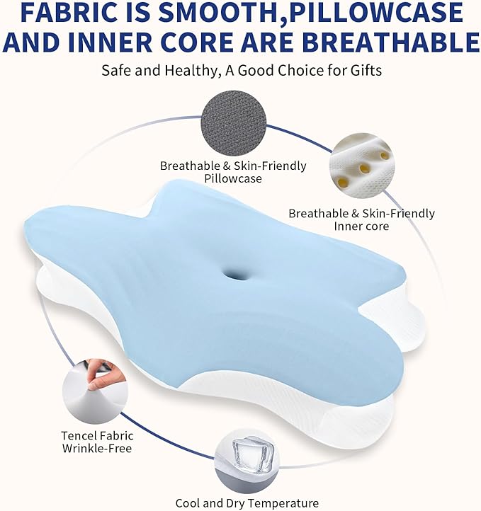 Cervical Memory Foam Pillow – Contoured Neck Support with Adjustable Height | Cooling Tencel Cover for Side, Back & Stomach Sleepers