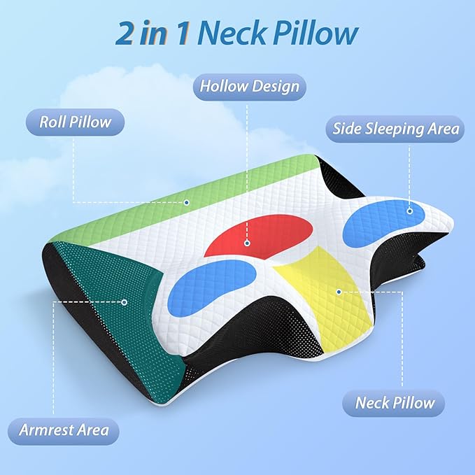 Cervical Memory Foam Pillow – Contoured Neck Support with Adjustable Height | Cooling Tencel Cover for Side