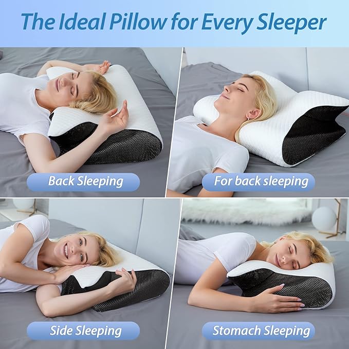 Cervical Memory Foam Pillow – Contoured Neck Support with Adjustable Height | Cooling Tencel Cover for Side