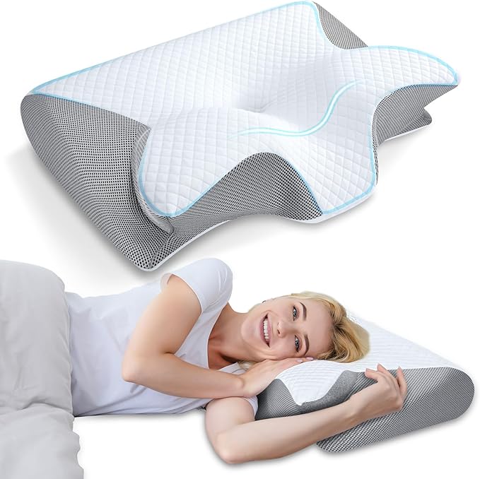 Cervical Memory Foam Pillow – Contoured Neck Support with Adjustable Height | Cooling Tencel Cover for Side