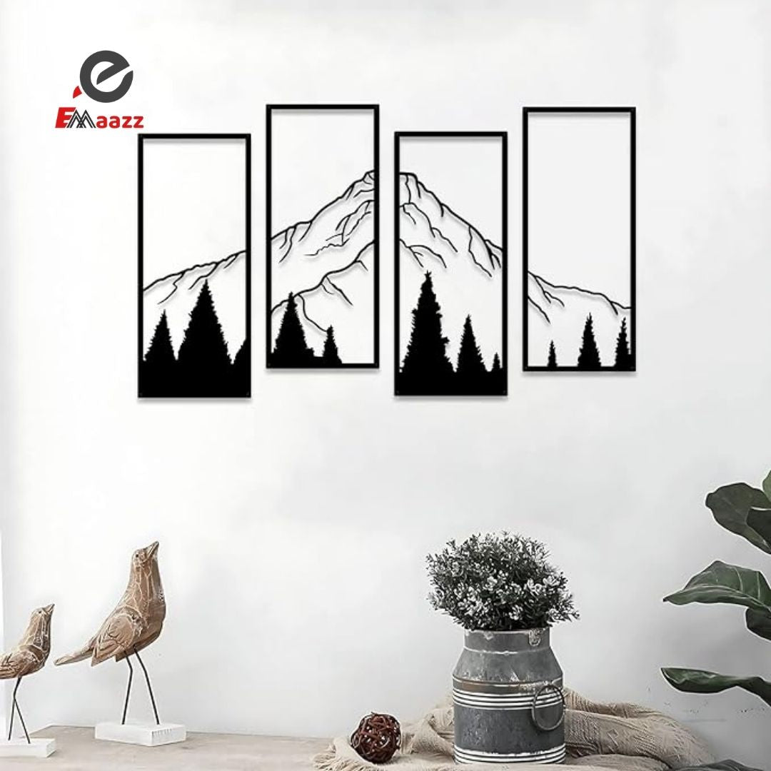 Mountain and Forest Wall Frame | 4 Pcs | Acrylic Wall Art | Home Decoration