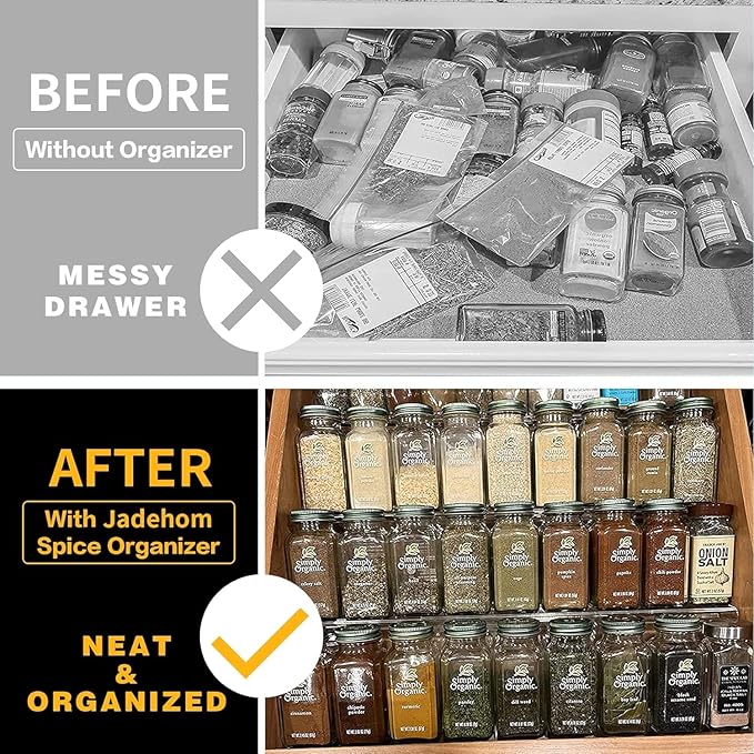 11" Spice Drawer Organizer, 4 Tier Clear Acrylic Seasoning Jars Drawer Insert, Kitchen Drawer Spice Rack Tray for Cabinet/Countertop