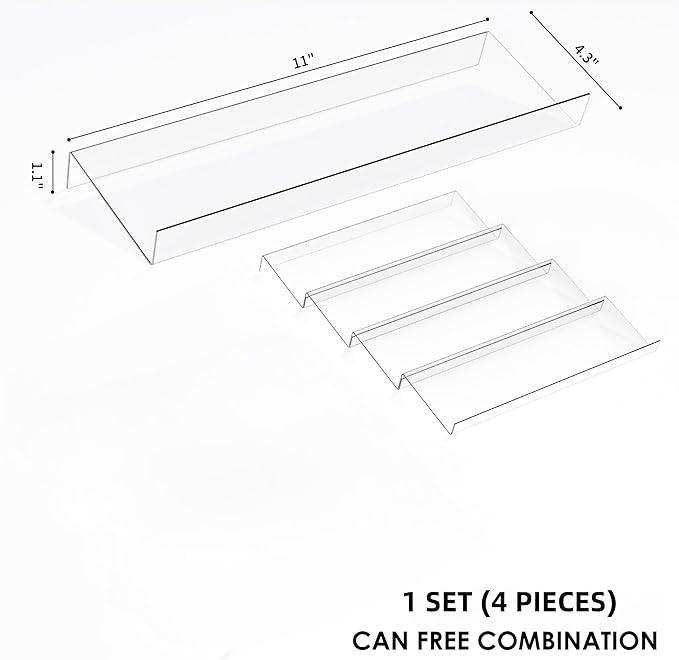 11" Spice Drawer Organizer, 4 Tier Clear Acrylic Seasoning Jars Drawer Insert, Kitchen Drawer Spice Rack Tray for Cabinet/Countertop