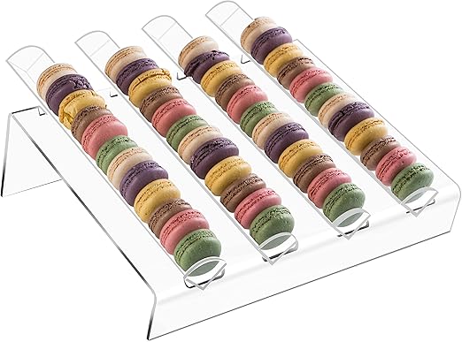 Acrylic Macaron Display Tray – 4 Slot Clear Cookie Display Stand for Macarons, Pastries & Desserts