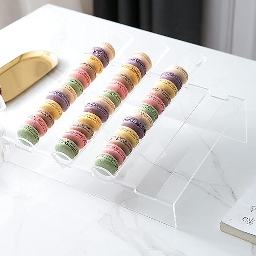 Acrylic Macaron Display Tray – 4 Slot Clear Cookie Display Stand for Macarons, Pastries & Desserts