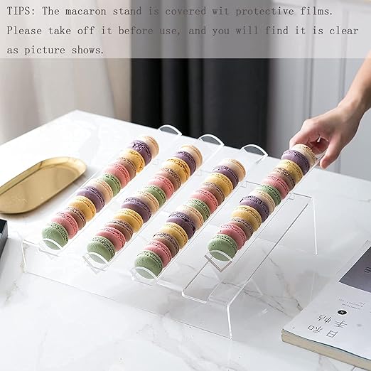 Acrylic Macaron Display Tray – 4 Slot Clear Cookie Display Stand for Macarons, Pastries & Desserts