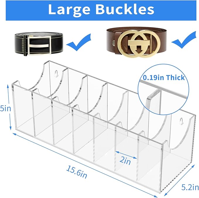 Belt Organizer, Acrylic 7 Compartments Belt Container Storage Holder, Clear Display Case for Closet Tie and Bow Tie (13.2D x 39.6W x 12.7H centimeters)