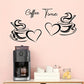 Coffee Time - Coffee Cups With Love & Heart - Kitchen Wall Decal