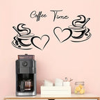 Coffee Time - Coffee Cups With Love & Heart - Kitchen Wall Decal