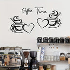 Coffee Time - Coffee Cups With Love & Heart - Kitchen Wall Decal