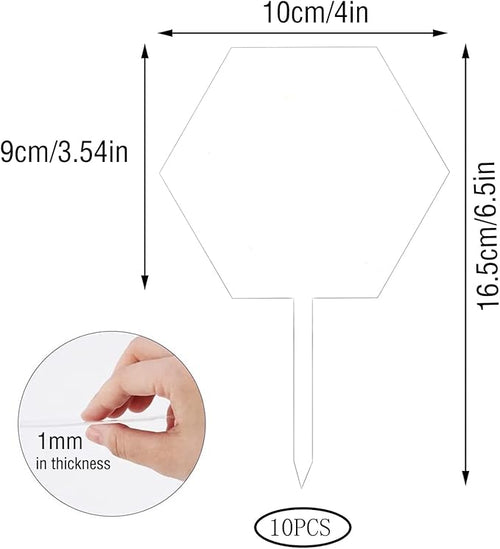 10 Pcs Clear Acrylic Cake Toppers – Blank Hexagon Shape DIY Cake Decoration for Weddings, Birthdays & Parties
