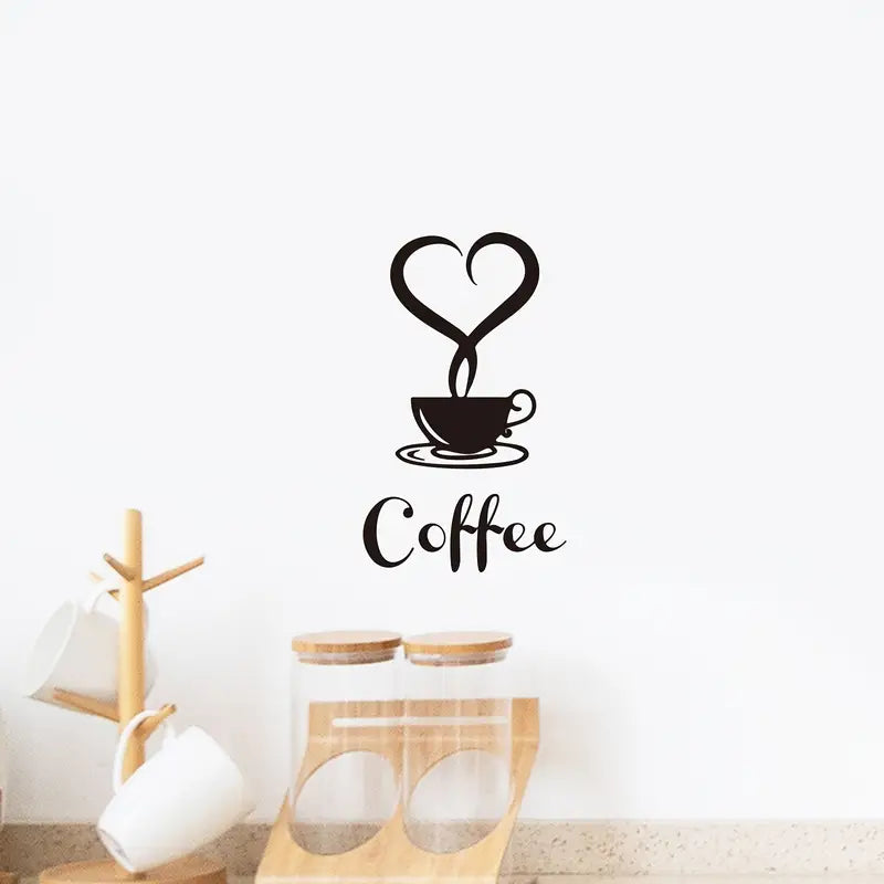 Coffee Cup & Heart, Love - Beautiful Kitchen Wall Decal - Best For Home & Restaurant