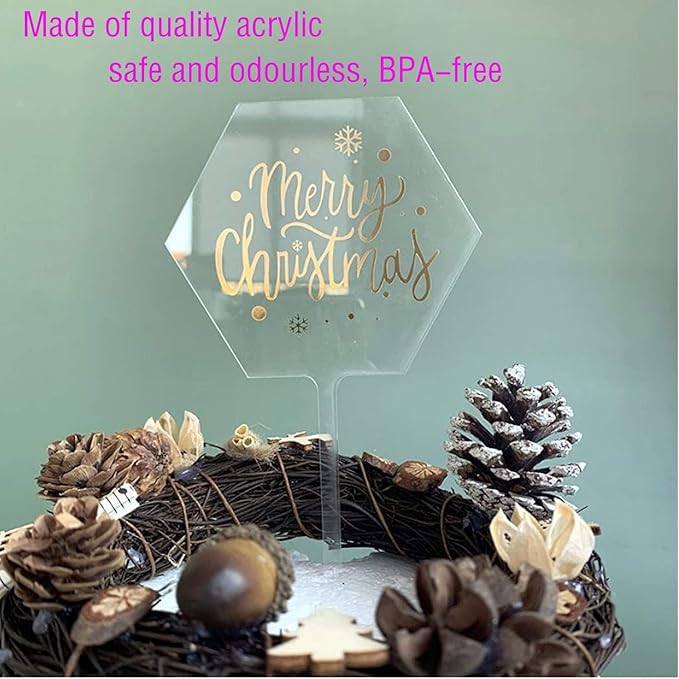 10 Pcs Clear Acrylic Cake Toppers – Blank Hexagon Shape DIY Cake Decoration for Weddings, Birthdays & Parties
