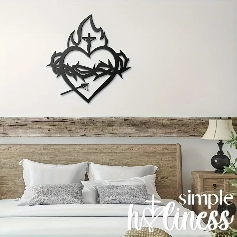 Catholic Cross with Thorns & Flames, Modern - Christian Home Decor -  - Christmas & Baptism - For Church or Home