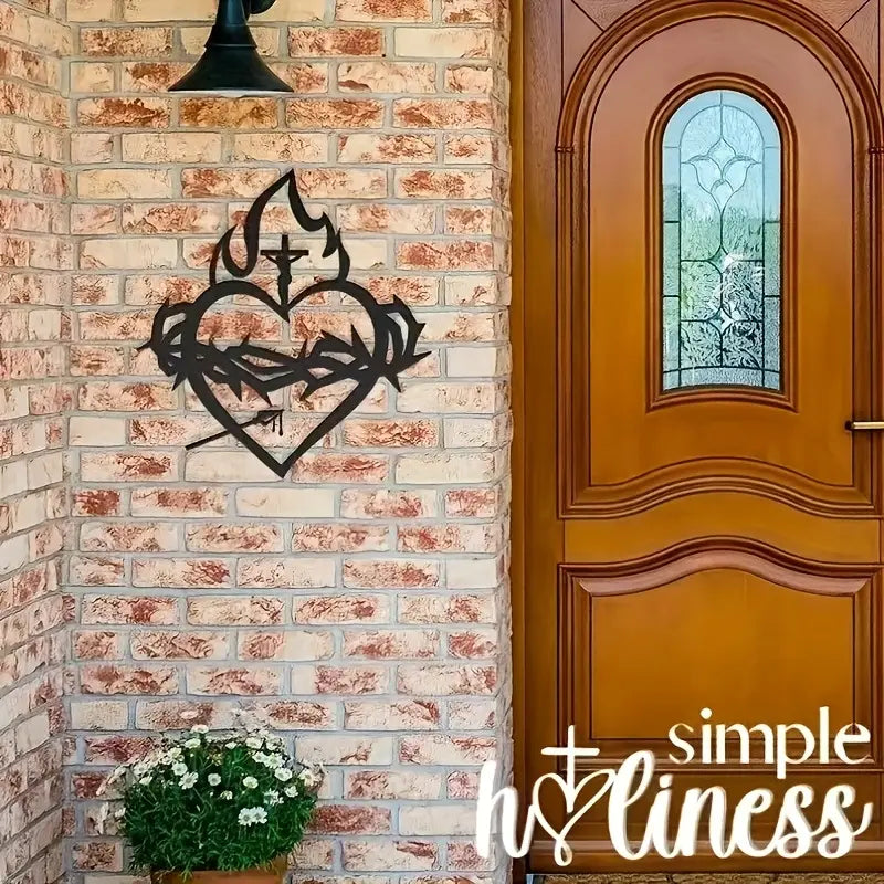 Catholic Cross with Thorns & Flames, Modern - Christian Home Decor -  - Christmas & Baptism - For Church or Home