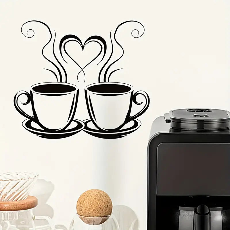 Coffee Cups With Hearts - Beautiful Kitchen Wall Decal - Best For Home & Restaurant