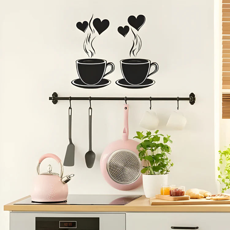 Coffee With Hearts & Love Acrylic Wall Decal - Beautiful Kitchen Decor for UAE Homes & Restaurants