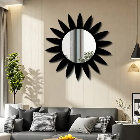 Black Mirror Wooden Sunflower Acrylic Mirror | Emaazz