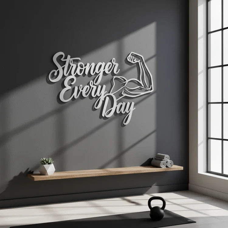 "Stronger Every Day" Acrylic Wall Art - Modern Fitness Decor