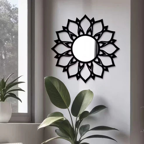 Modern Acrylic Wall Mirror - Black Geometric Round Decorative Art | Emaazz