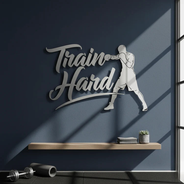 "Train Hard" Acrylic Wall Art - Boxer & Gym Motivation Decor