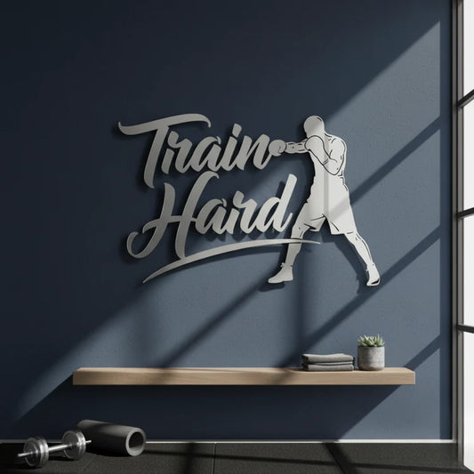 "Train Hard" Acrylic Wall Art - Boxer & Gym Motivation Decor