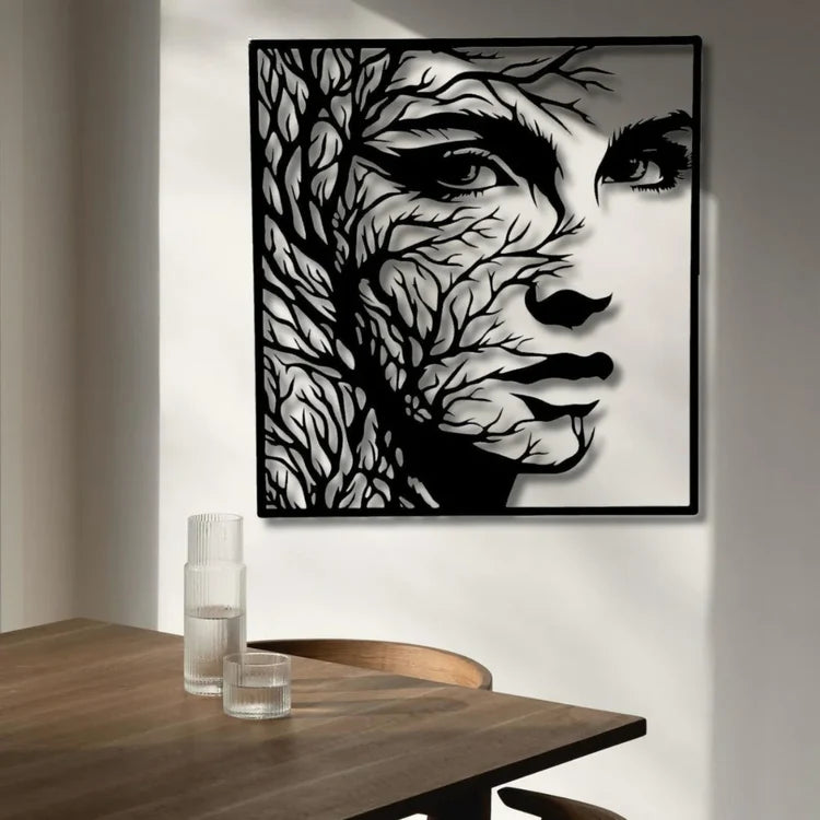 "Inner Nature" Black Acrylic Framed Wall Art – Woman Face & Tree Branch