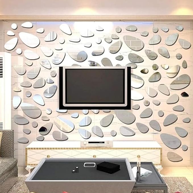 3 Pcs Acrylic Mirror Wall Stickers – Cobblestone & Rhombus Shape Self-Adhesive Removable Wall Décor for Living Room & Bedroom