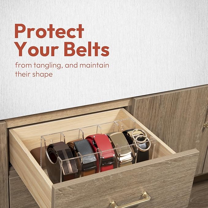 Acrylic Belt Organizer, 5 grid Belt Holder, Belt Storage, Belt Organizer for closet, Tie Organizer for closet, Skincare Organizers, Organizer for Belts, Ties, Watches, Cosmetics, Underwear