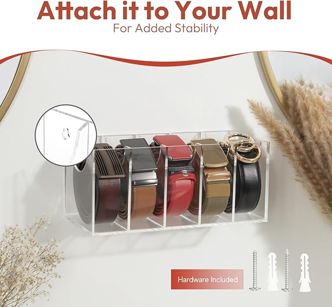 Acrylic Belt Organizer, 5 grid Belt Holder, Belt Storage, Belt Organizer for closet, Tie Organizer for closet, Skincare Organizers, Organizer for Belts, Ties, Watches, Cosmetics, Underwear
