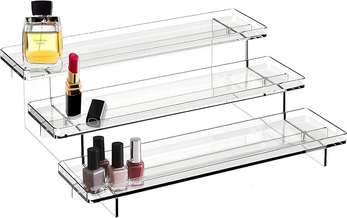 Clear Acrylic Display Risers Stand, , 3 Tiered Shelf Organizer for Perfumes, Cupcakes, Jars, Bottles, Lotions, Spices, Display Shelf in Dresser, Store, Supermarket, Kitchen Counter